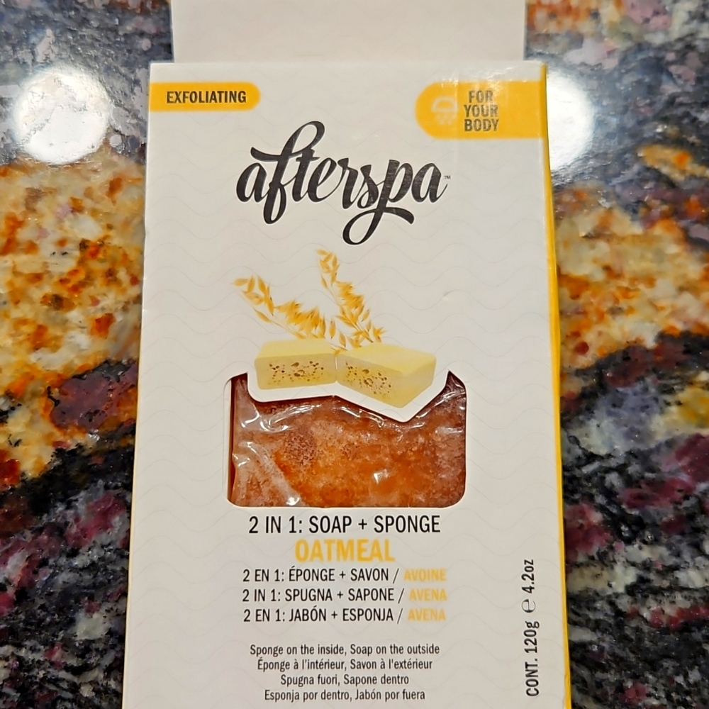 Afterspa 2 in 1 Oatmeal Exfoliating Soap + Sponge, New in box